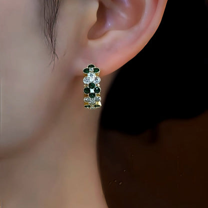 14K Gold-Plated Zircon Diamond Four-Leaf Flower Hoop Earrings