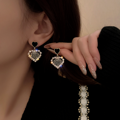 14K Gold-Plated Zircon Diamond Heart Earrings