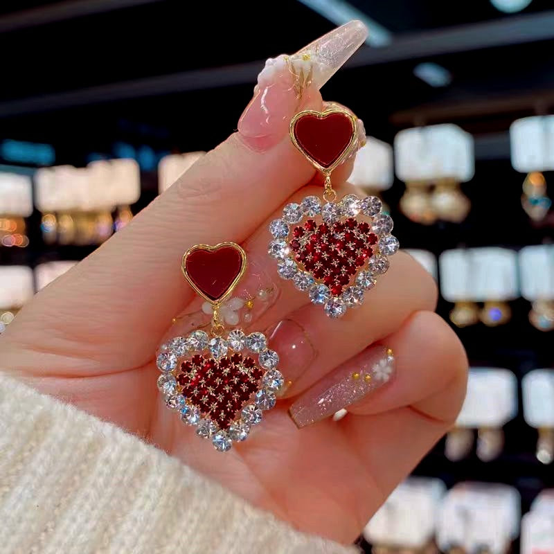 14K Gold-Plated Zircon Diamond Heart Earrings