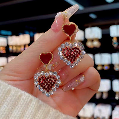 14K Gold-Plated Zircon Diamond Heart Earrings