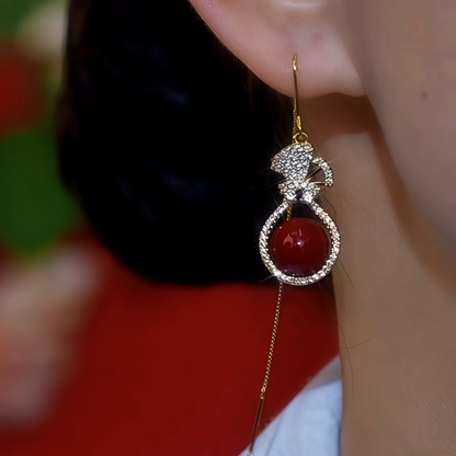 14K Gold-Plated Zircon Diamond Lucky Bag Pearl Threader Earrings