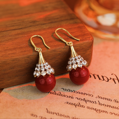 14K Gold-Plated Zircon Diamond Pearl Ear Hook Earrings