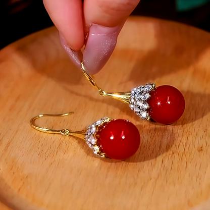 14K Gold-Plated Zircon Diamond Pearl Ear Hook Earrings