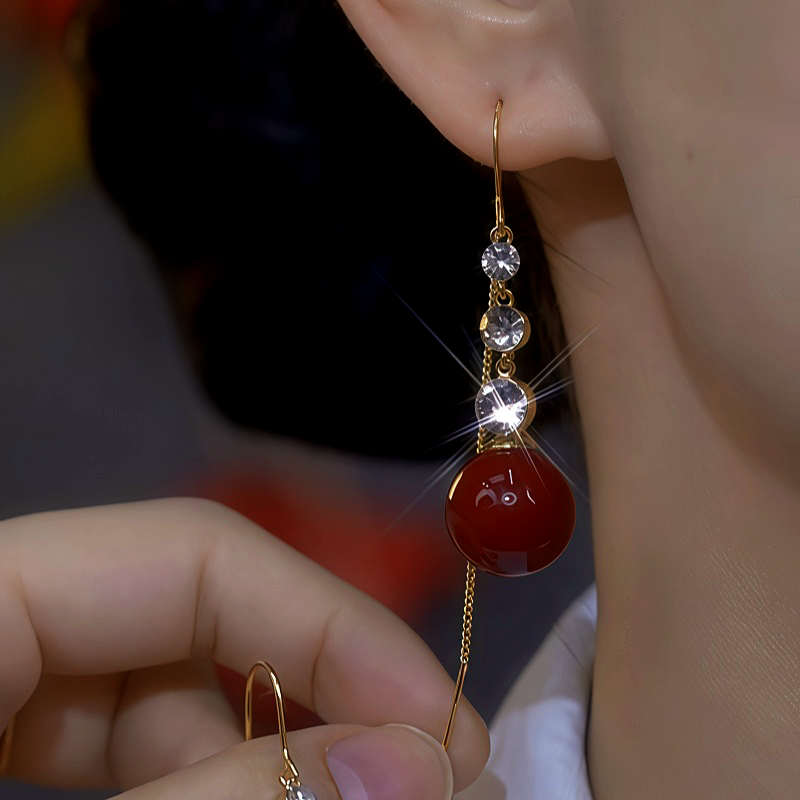 14K Gold-Plated Zircon Diamond Pearl Earrings