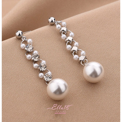 14K Gold-Plated Zircon Diamond Pearl Earrings