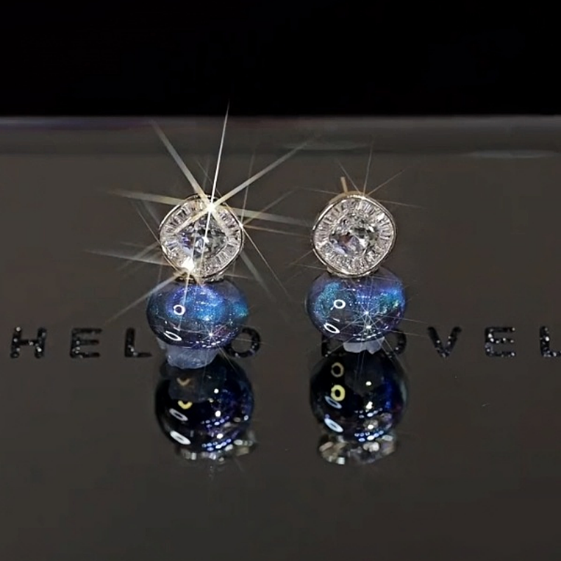 14K Gold-Plated Zircon Diamond Pearl Earrings