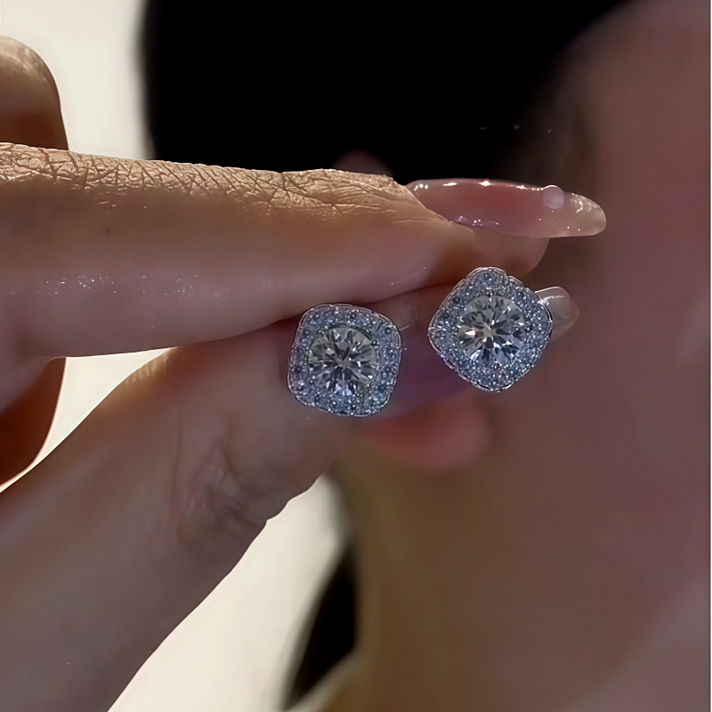 14K Gold-Plated Zircon Diamond Stud Earrings