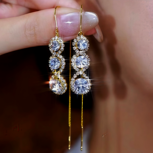 14K Gold-Plated Zircon Diamond Tassel Threader Earrings