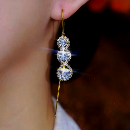 14K Gold-Plated Zircon Diamond Tassel Threader Earrings