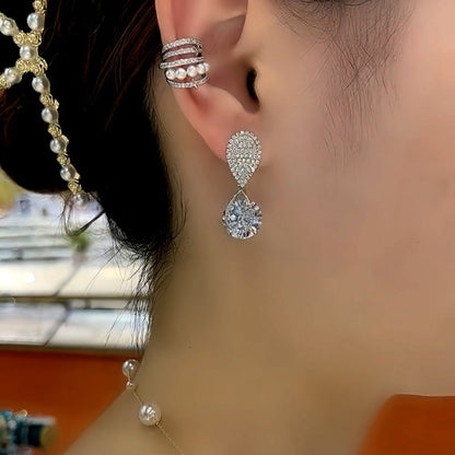 14K Gold-Plated Zircon Diamond Water Drop Earrings