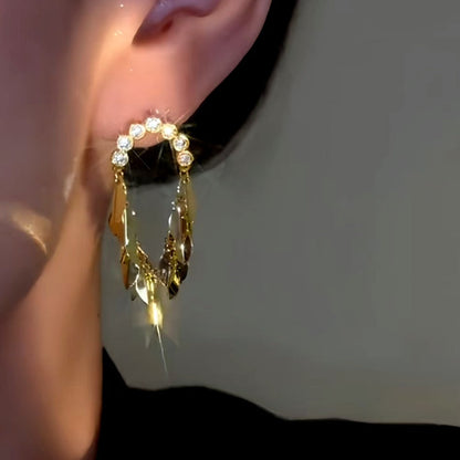 14K Gold-Plated Zircon Diamond Wheat Tassel Earrings