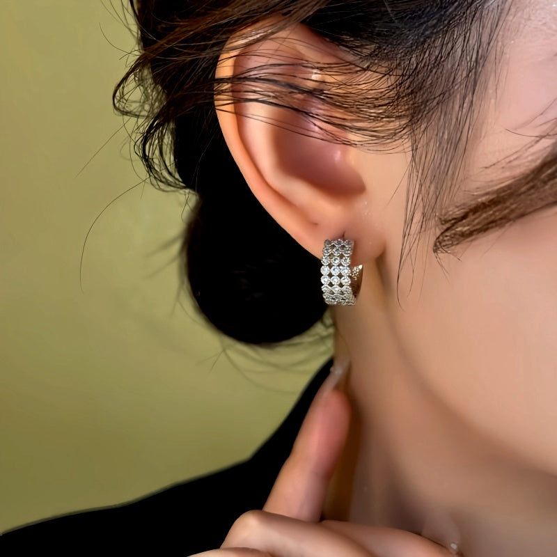 14K Gold-Plated Zircon Diamond Wide Hoop Earrings
