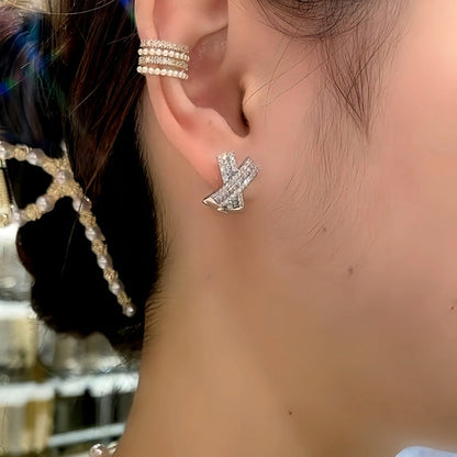14K Gold-Plated Zircon Diamond X-Shaped Elegant Studs