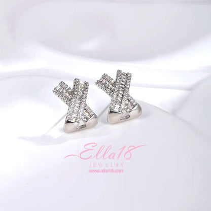 14K Gold-Plated Zircon Diamond X-Shaped Elegant Studs