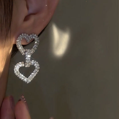 14K Gold-Plated Zircon Double-Heart Earrings