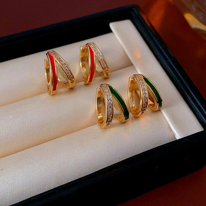 14K Gold-Plated Zircon Double-Layer Hoop Earrings