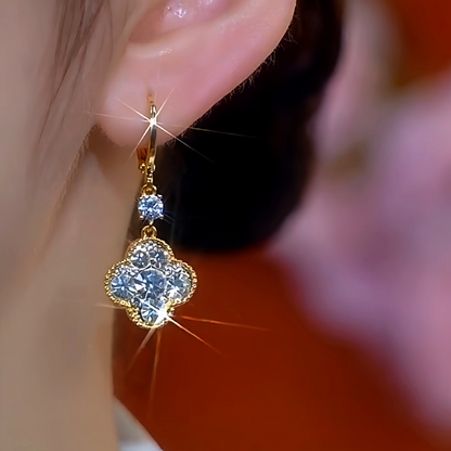 14K Gold-Plated Zircon Double-Sided Four-Leaf Clover Earrings