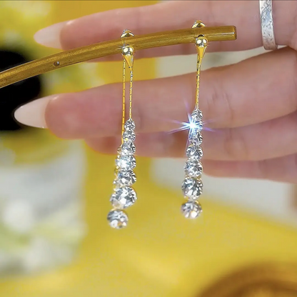 14K Gold-Plated Zircon Double Teardrop Earrings