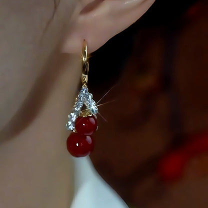 14K Gold-Plated Zircon Double Wine Pearl Bottle Earrings