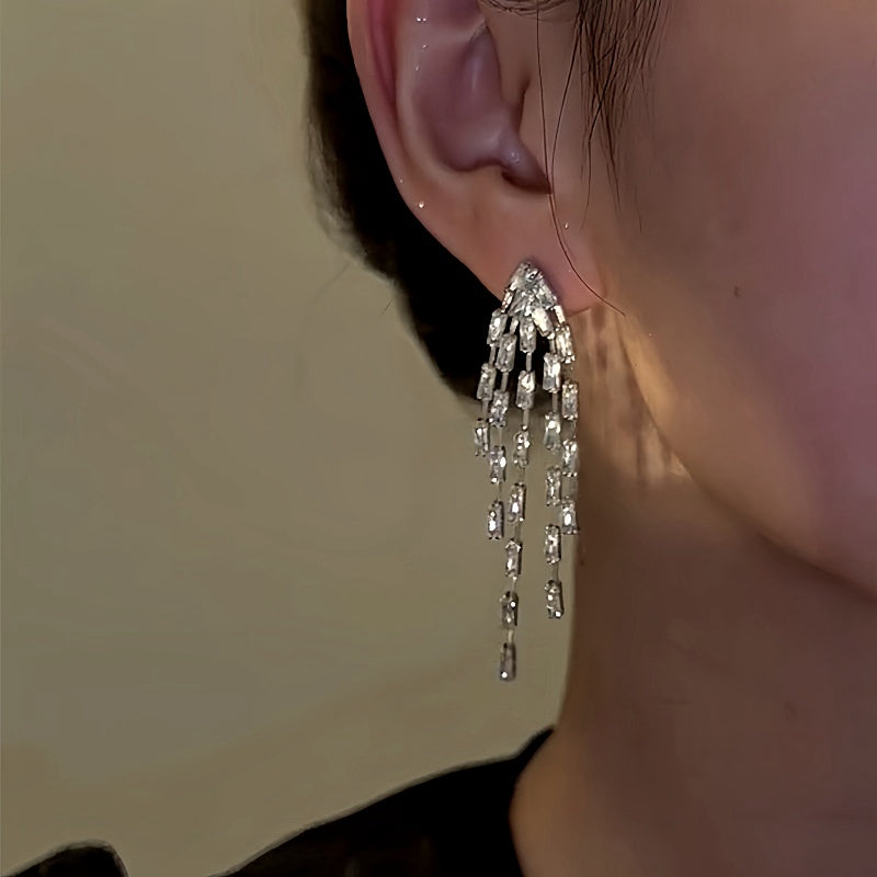 14K Gold-Plated Zircon Firework Tassel Earrings