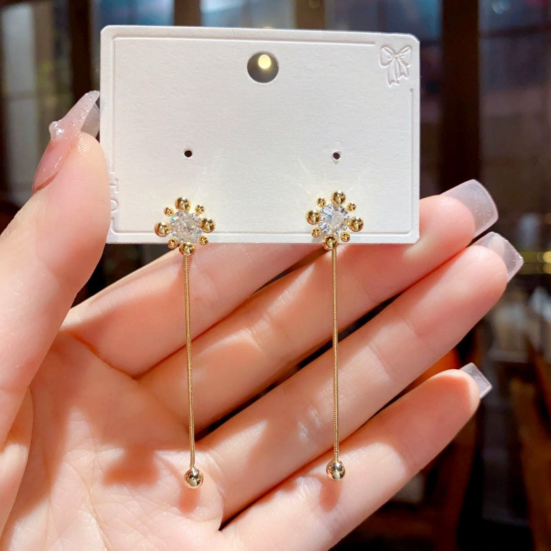 14K Gold-Plated Zircon Fireworks Tassel Two-Wear Earrings