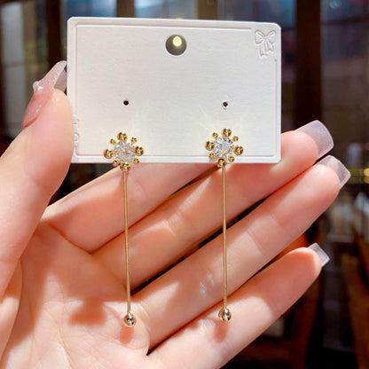 14K Gold-Plated Zircon Fireworks Tassel Two-Wear Earrings