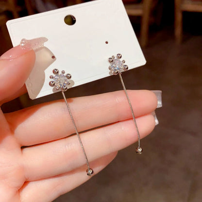 14K Gold-Plated Zircon Fireworks Tassel Two-Wear Earrings