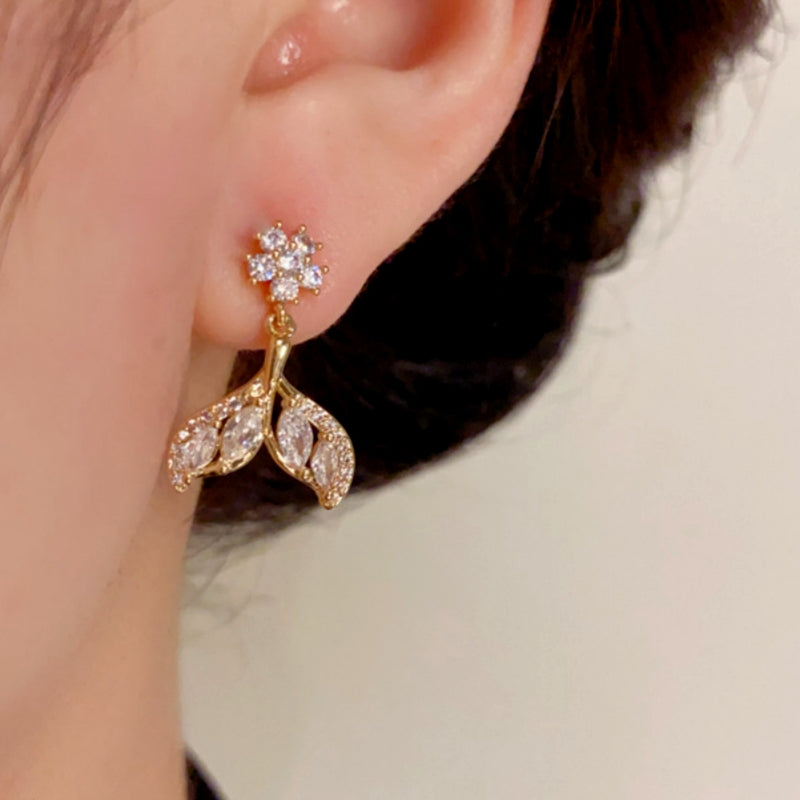 14K Gold-Plated Zircon Fishtail Earrings