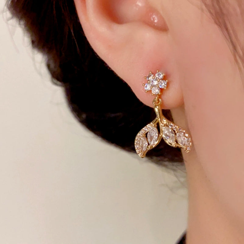 14K Gold-Plated Zircon Fishtail Earrings