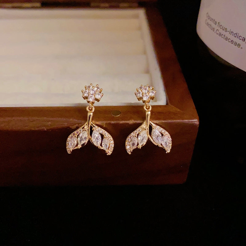 14K Gold-Plated Zircon Fishtail Earrings