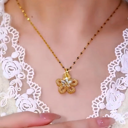 14K Gold-Plated Zircon Five-Petal Flower Pendant Necklaces