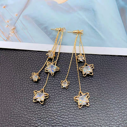 14K Gold-Plated Zircon Five-Pointed Star Tassel Earrings