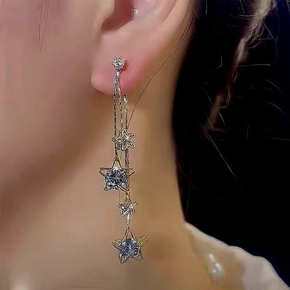 14K Gold-Plated Zircon Five-Pointed Star Tassel Earrings