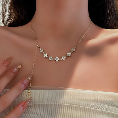 14K Gold-Plated Zircon Flour Leaf Adjustable Necklaces