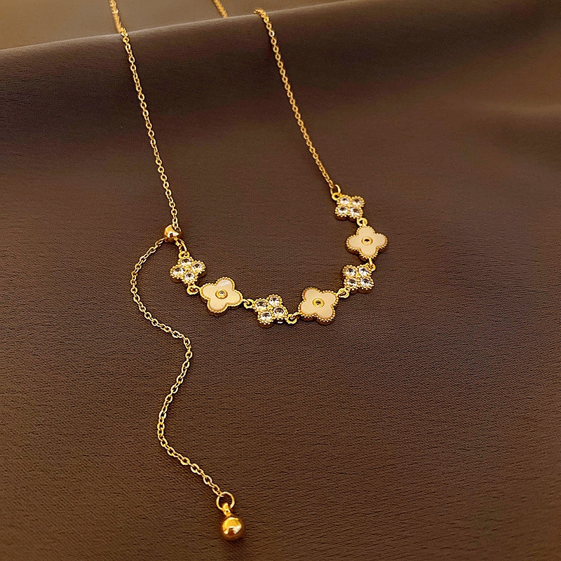 14K Gold-Plated Zircon Flour Leaf Adjustable Necklaces