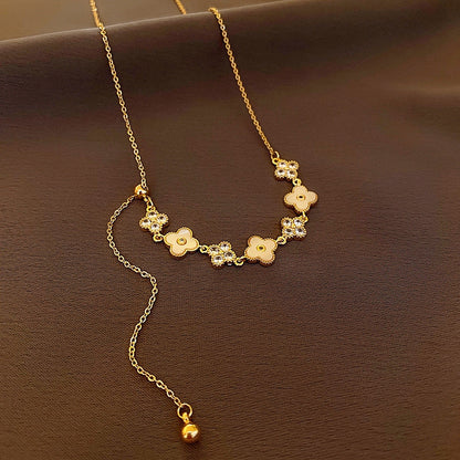14K Gold-Plated Zircon Flour Leaf Adjustable Necklaces