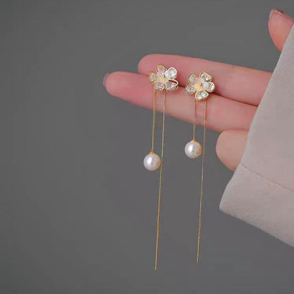 14K Gold-Plated Zircon Flower Earrings