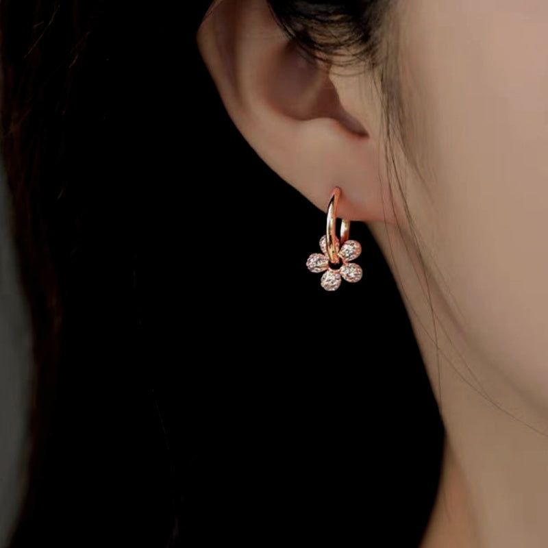 14K Gold-Plated Zircon Flower Earrings