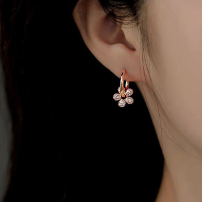 14K Gold-Plated Zircon Flower Earrings