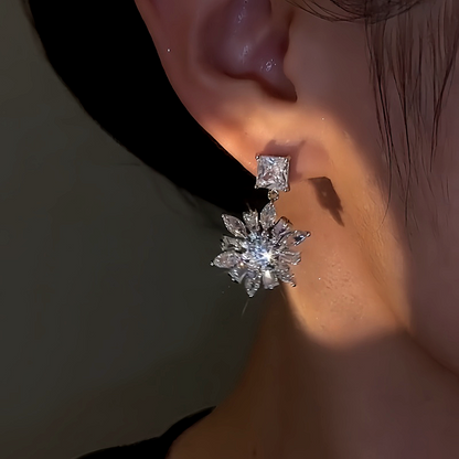14K Gold-Plated Zircon Flower Earrings