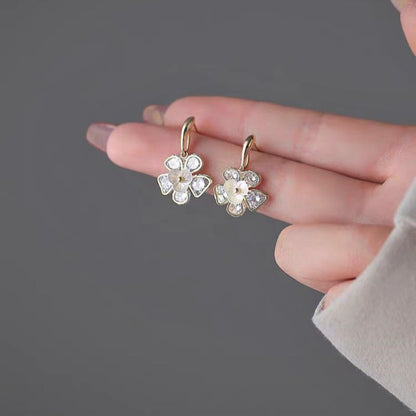 14K Gold-Plated Zircon Flower Earrings