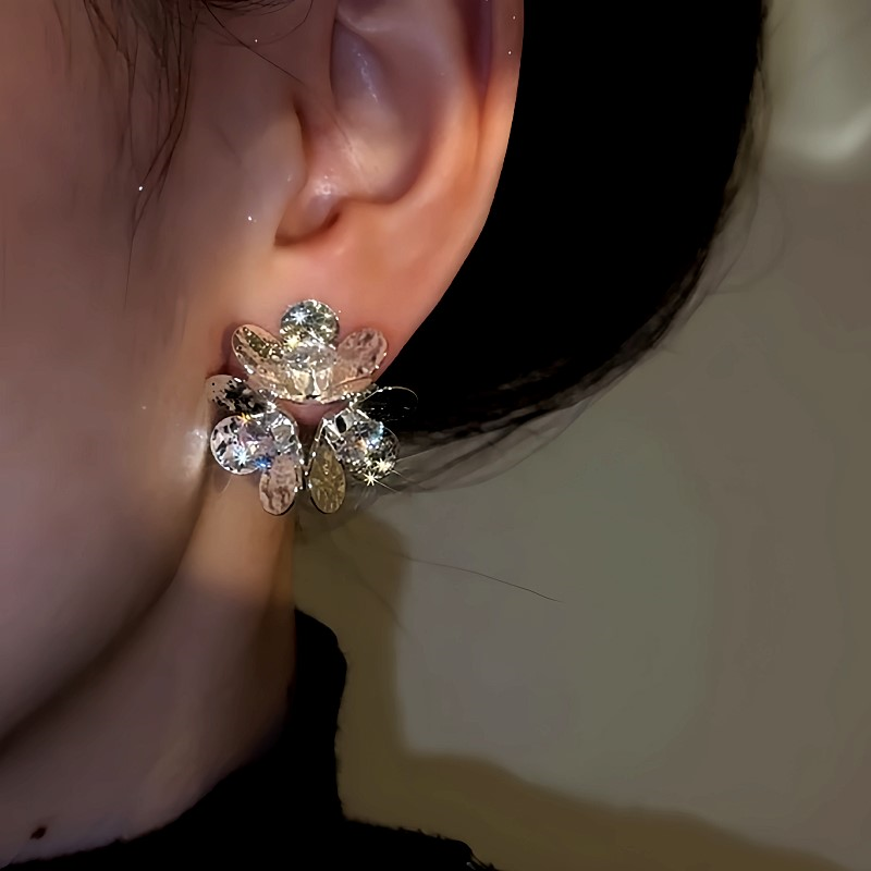 14K Gold-Plated Zircon Flower Earrings