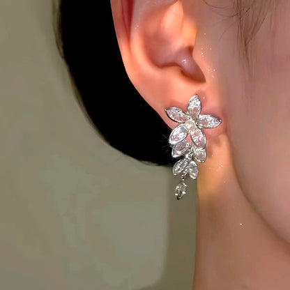 14K Gold-Plated Zircon Flower Earrings