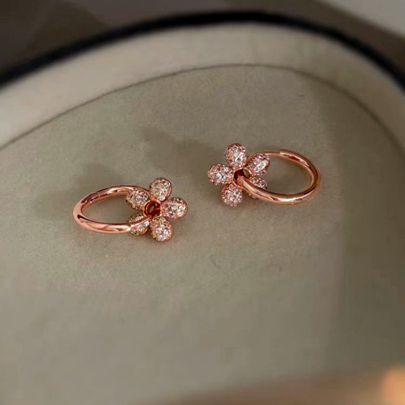 14K Gold-Plated Zircon Flower Earrings