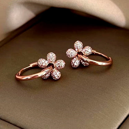 14K Gold-Plated Zircon Flower Earrings