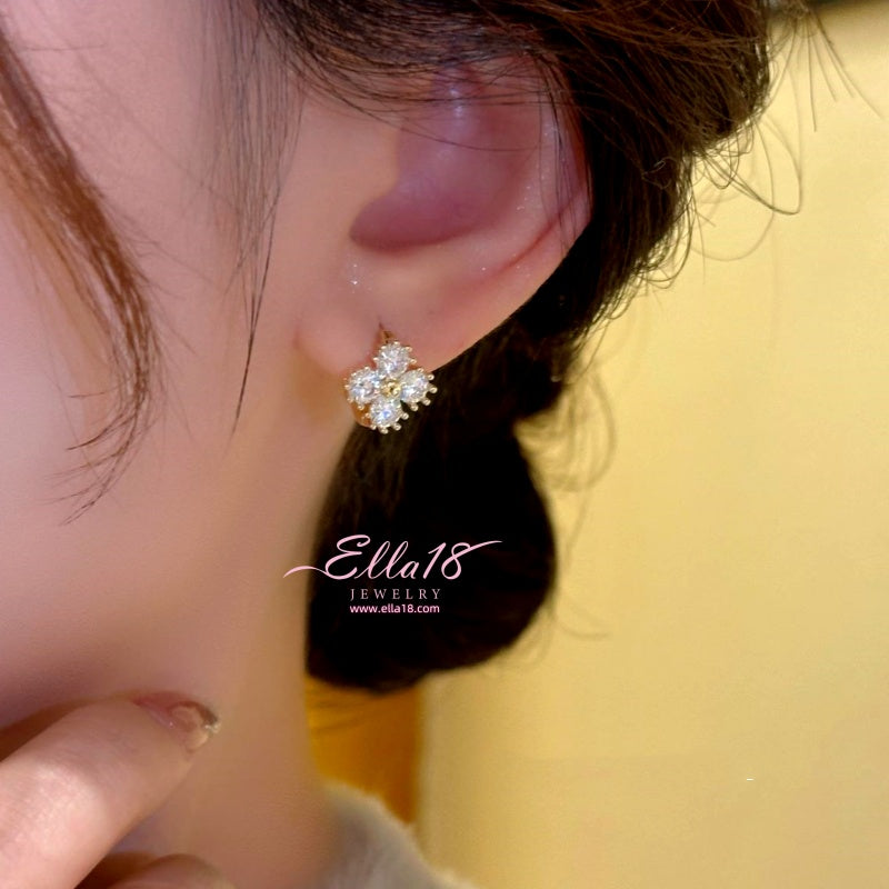 14K Gold-Plated Zircon Flower Hoop Earrings
