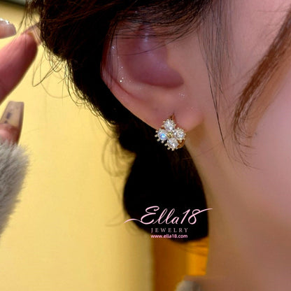 14K Gold-Plated Zircon Flower Hoop Earrings