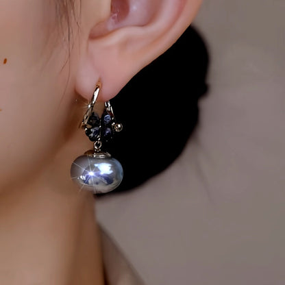 14K Gold-Plated Zircon Flower Oval Pearl Earrings