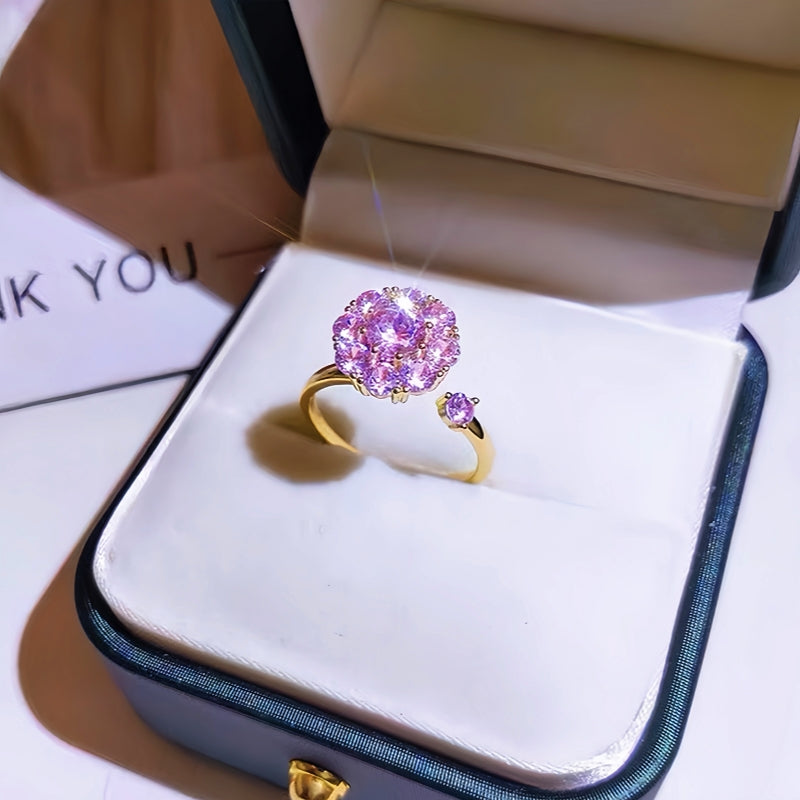 14K Gold-Plated Zircon Flower Rotatable Rings