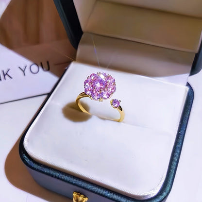 14K Gold-Plated Zircon Flower Rotatable Rings